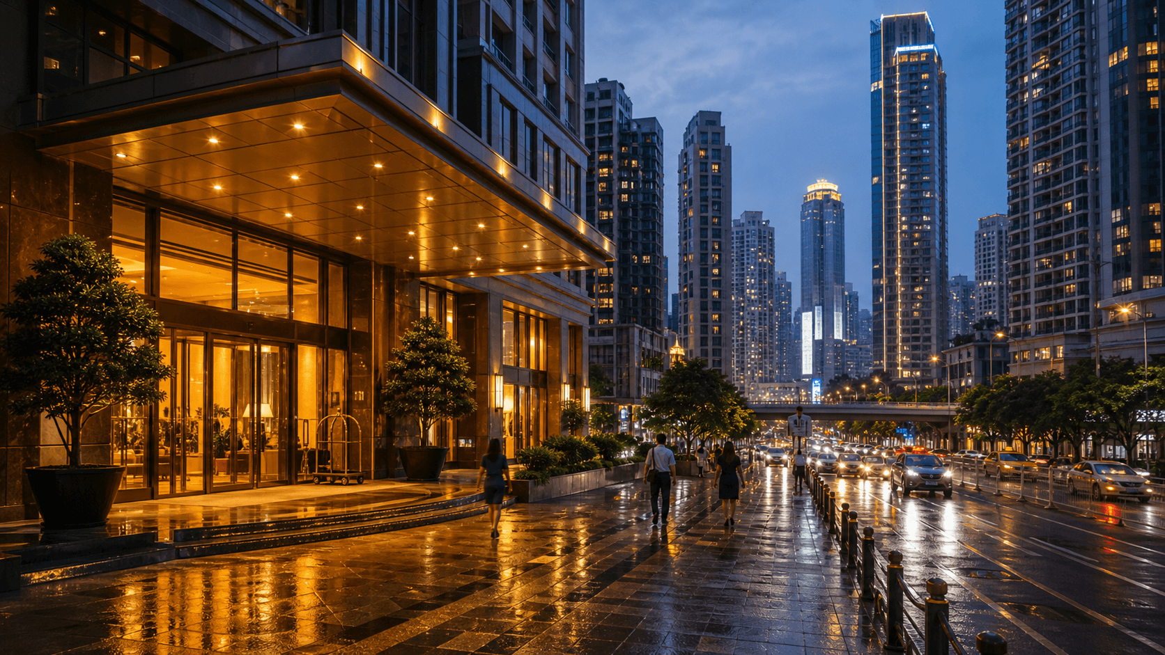 Downtown hotel drop-off after a Chongqing airport ride