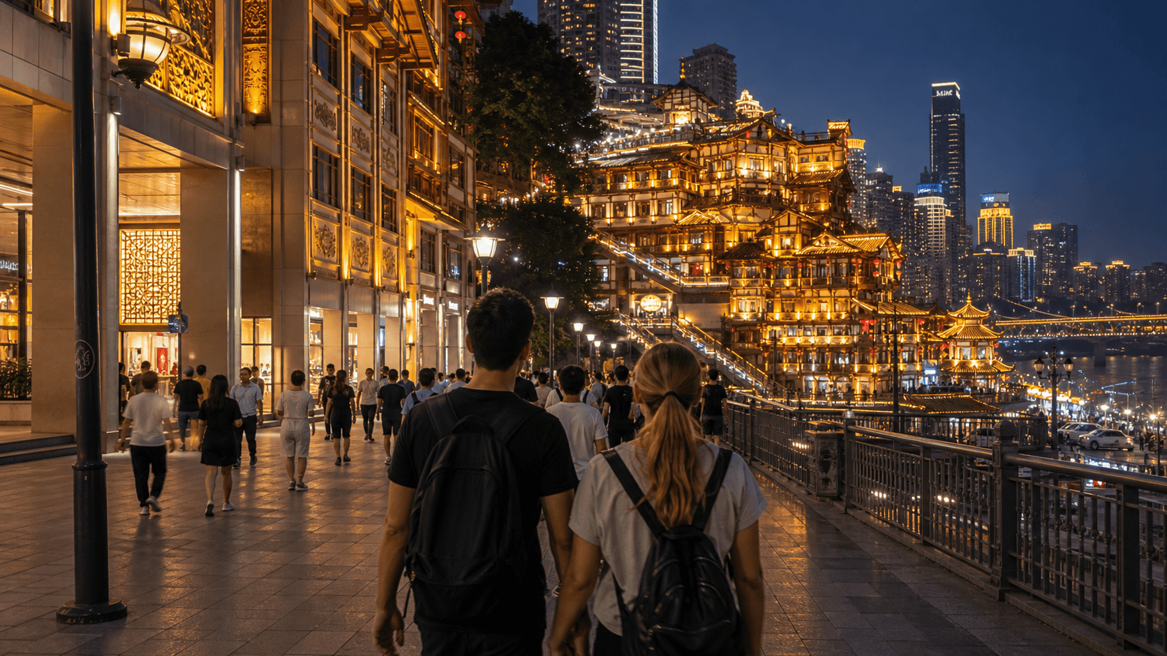 Jiefangbei evening arrival after an airport transfer
