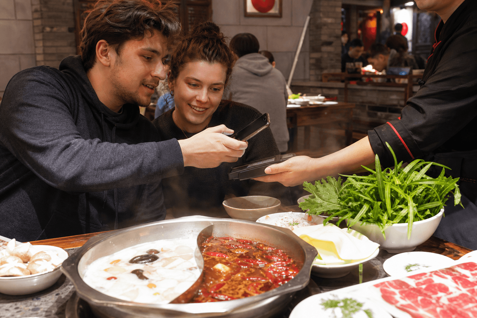Hotpot table mobile ordering and payment scene