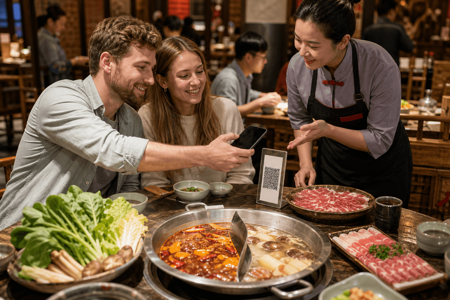 Hotpot table mobile ordering and payment scene