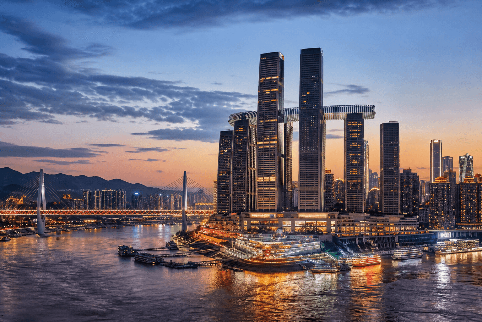 Skyline Chaotianmen / Raffles City waktu senja