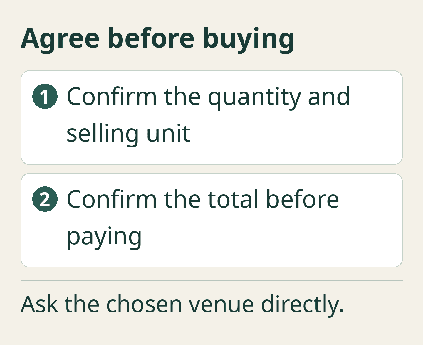 Original editorial guide card: Agree before buying