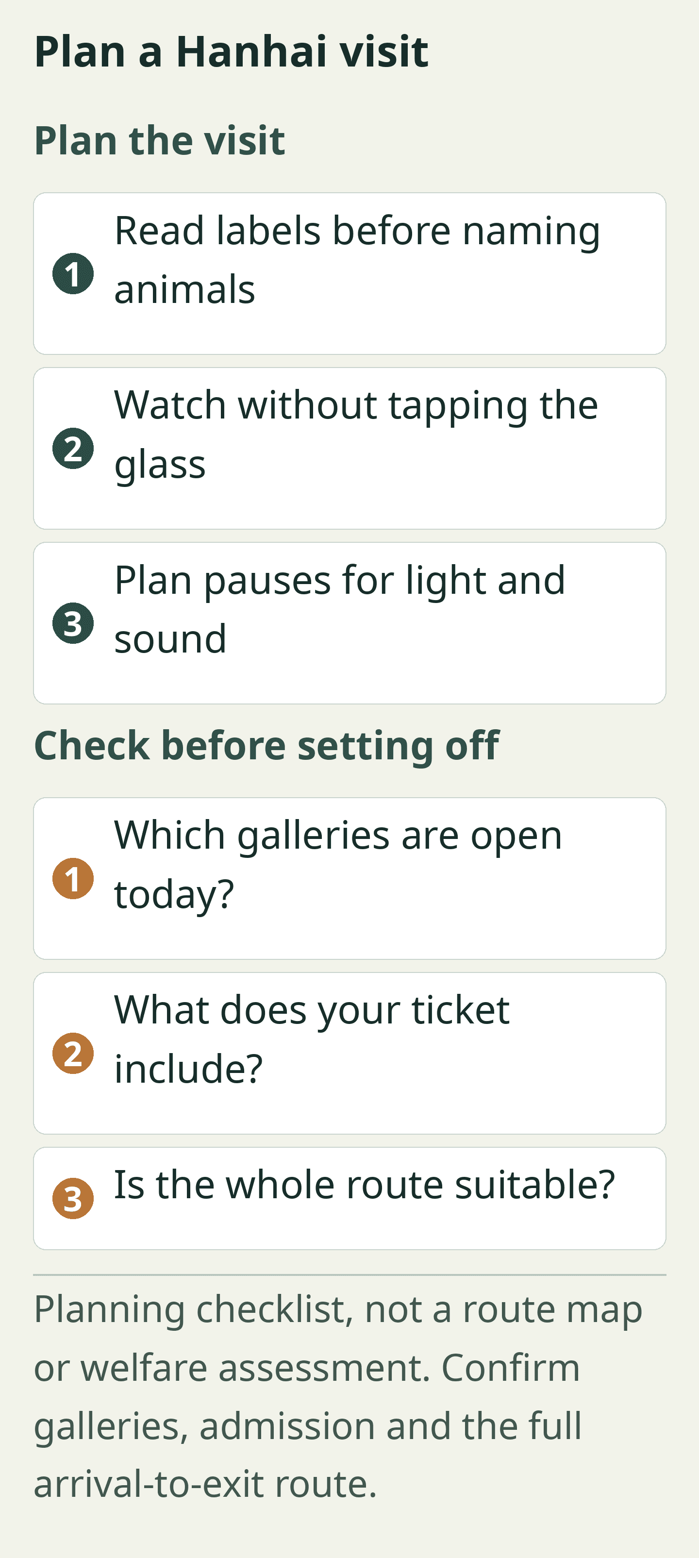 Plan a Hanhai visit: Original visitor-planning card; all labels also appear as selectable text below.
