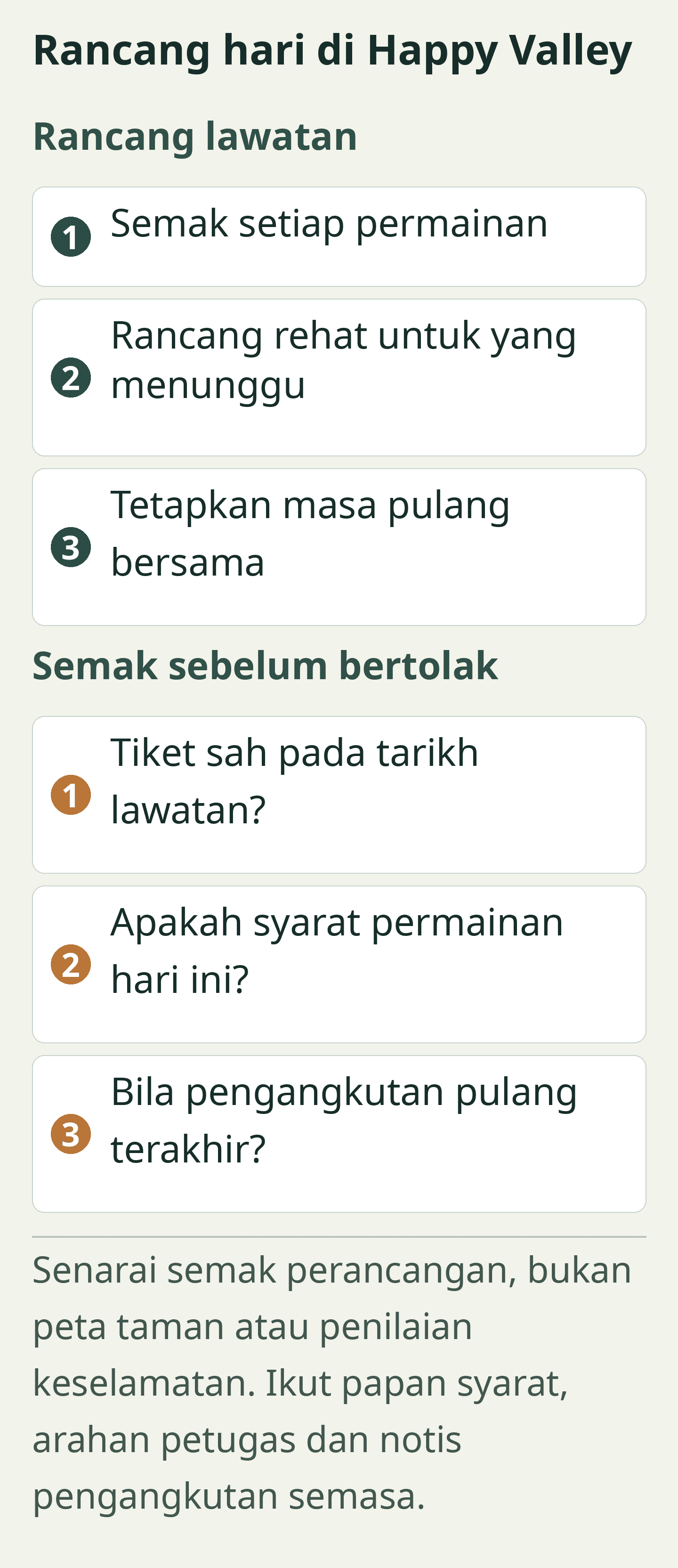 Rancang hari di Happy Valley: Kad perancangan lawatan asli; semua label turut tersedia sebagai teks yang boleh dipilih di bawah.