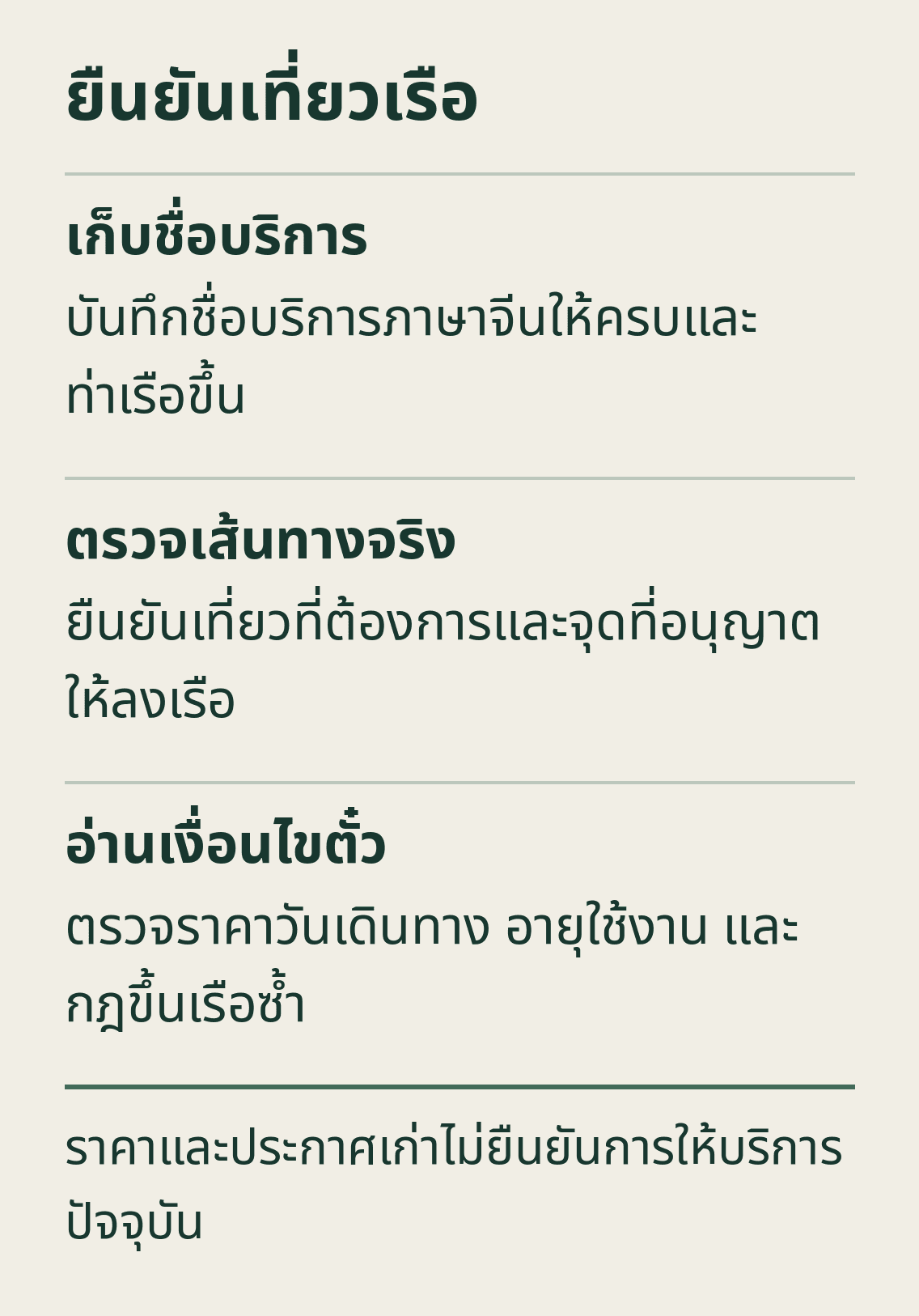 ยืนยันเที่ยวเรือ