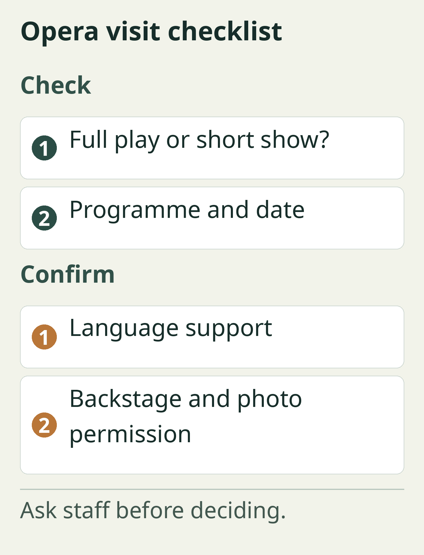 Opera visit checklist