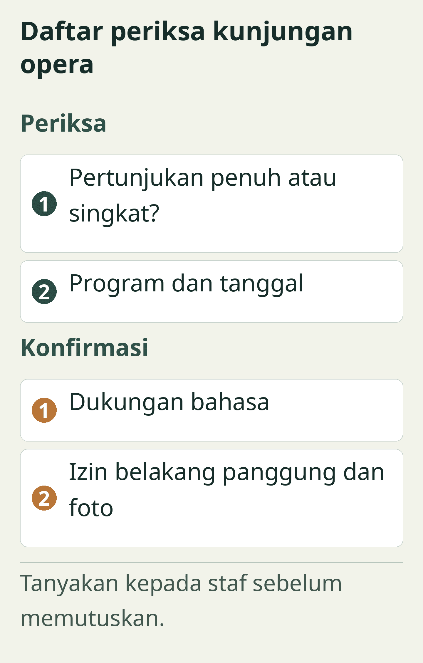 Daftar periksa kunjungan opera
