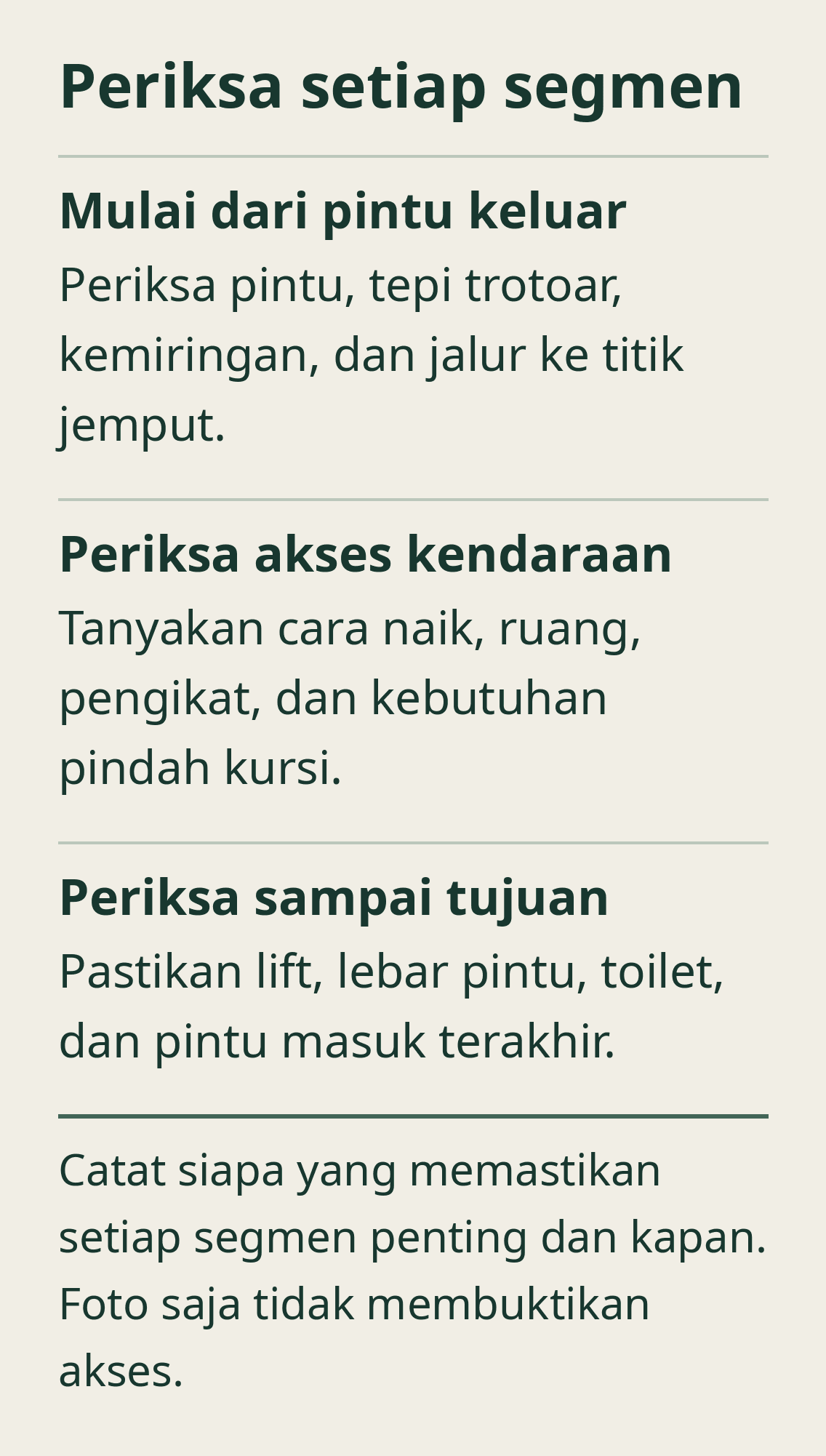 Periksa setiap segmen