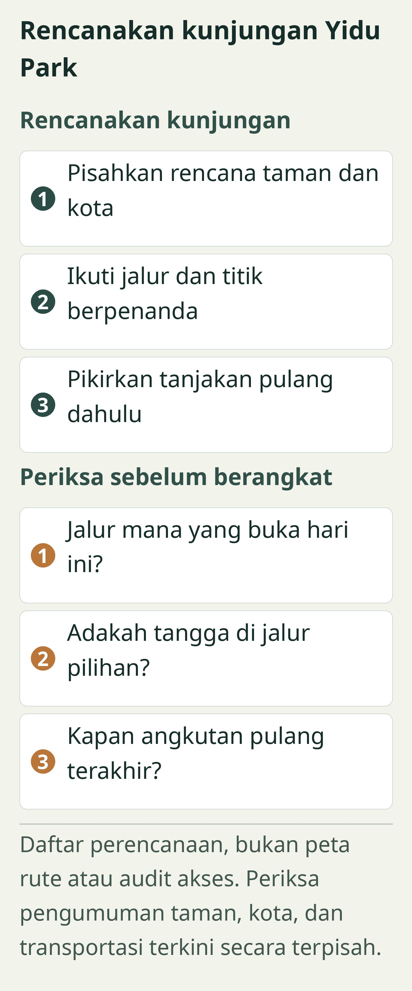 Rencanakan kunjungan Yidu Park: Kartu perencanaan kunjungan orisinal; seluruh label juga tersedia sebagai teks yang dapat dipilih di bawah.