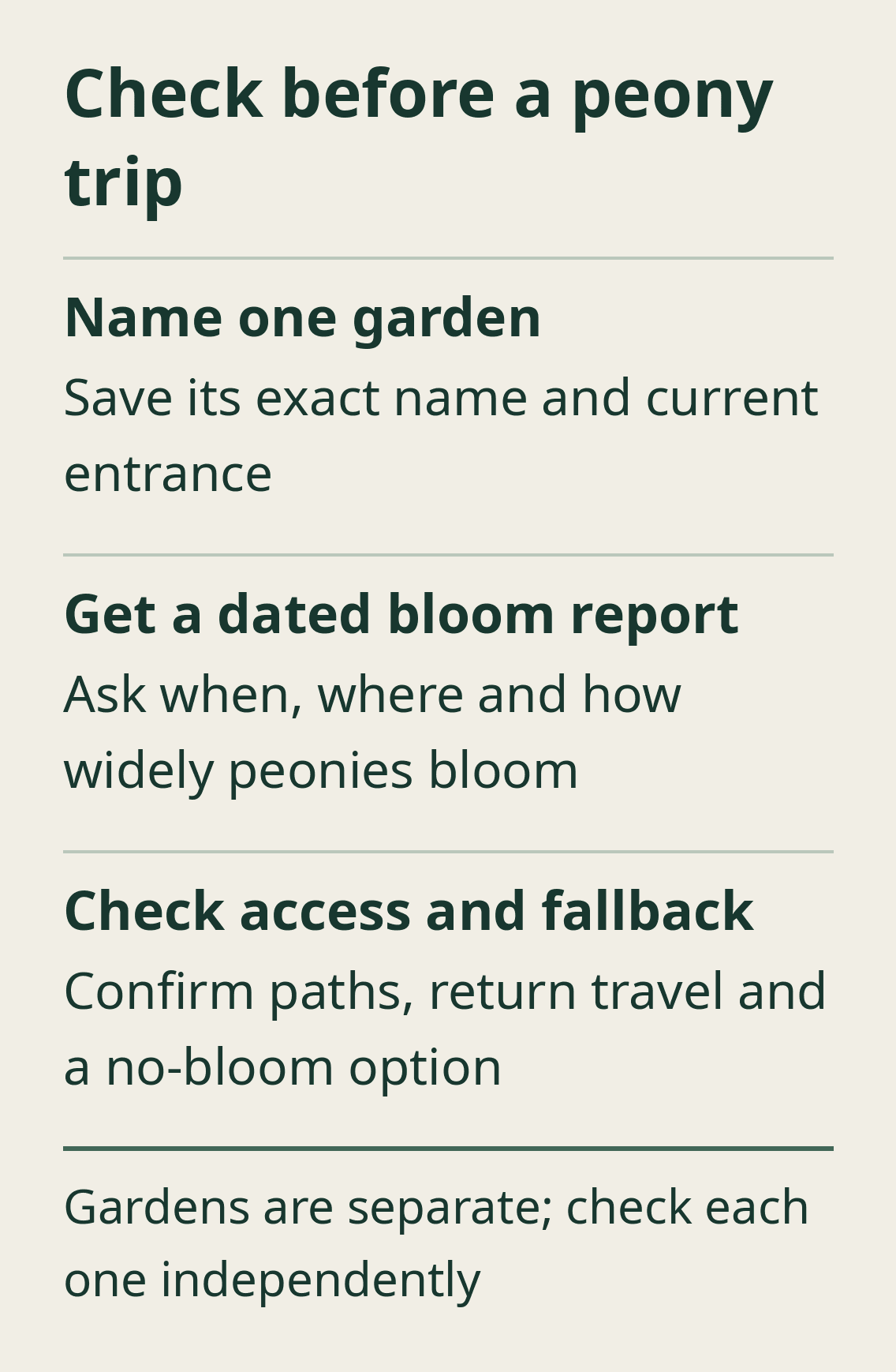 Check before a peony trip
