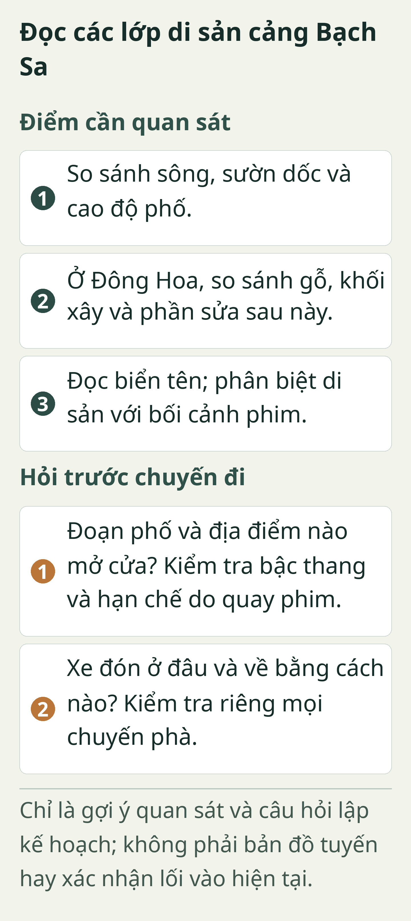 Đọc các lớp di sản cảng Bạch Sa. Thẻ quan sát và lập kế hoạch nguyên bản đã bản địa hóa; toàn bộ nhãn cũng có ở dạng văn bản có thể chọn bên dưới.