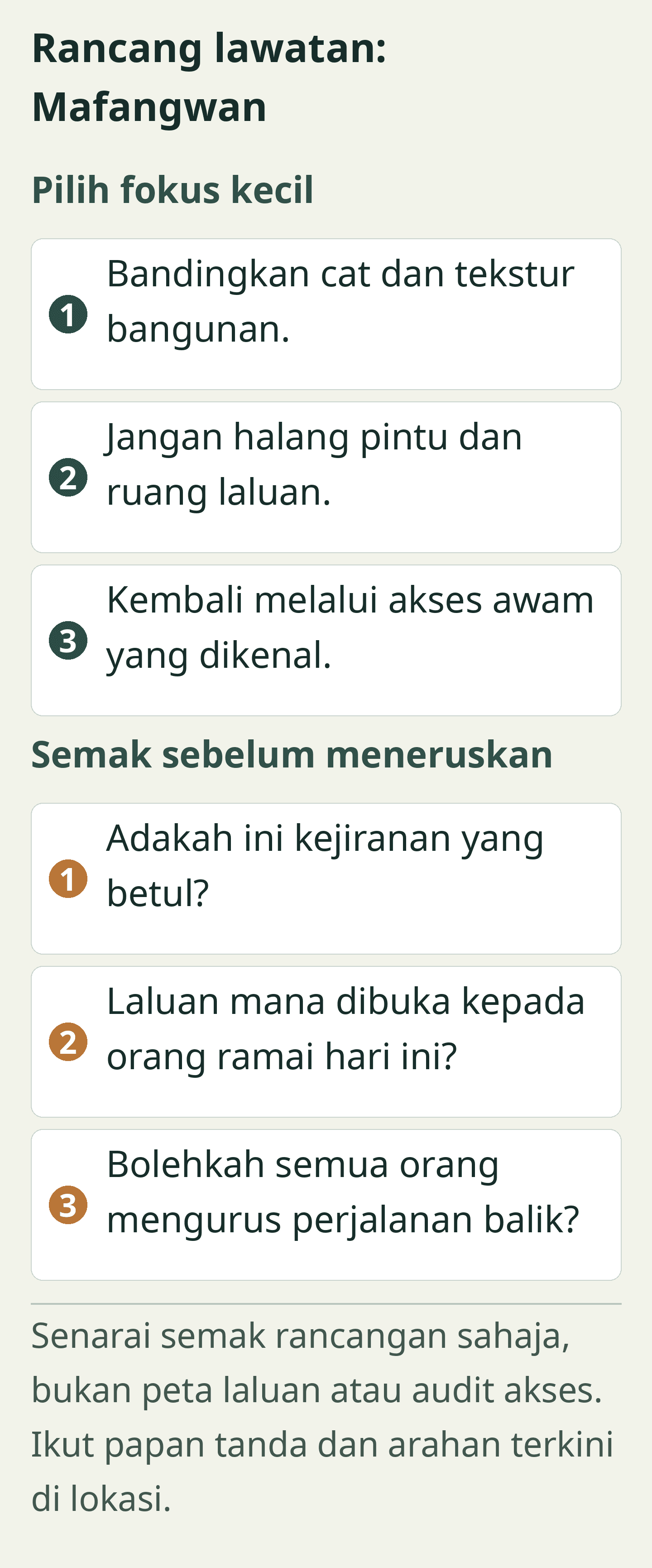 Rancang lawatan: Mafangwan — Kad perancangan editorial asal; semua label turut tersedia sebagai teks yang boleh dipilih di bawah.