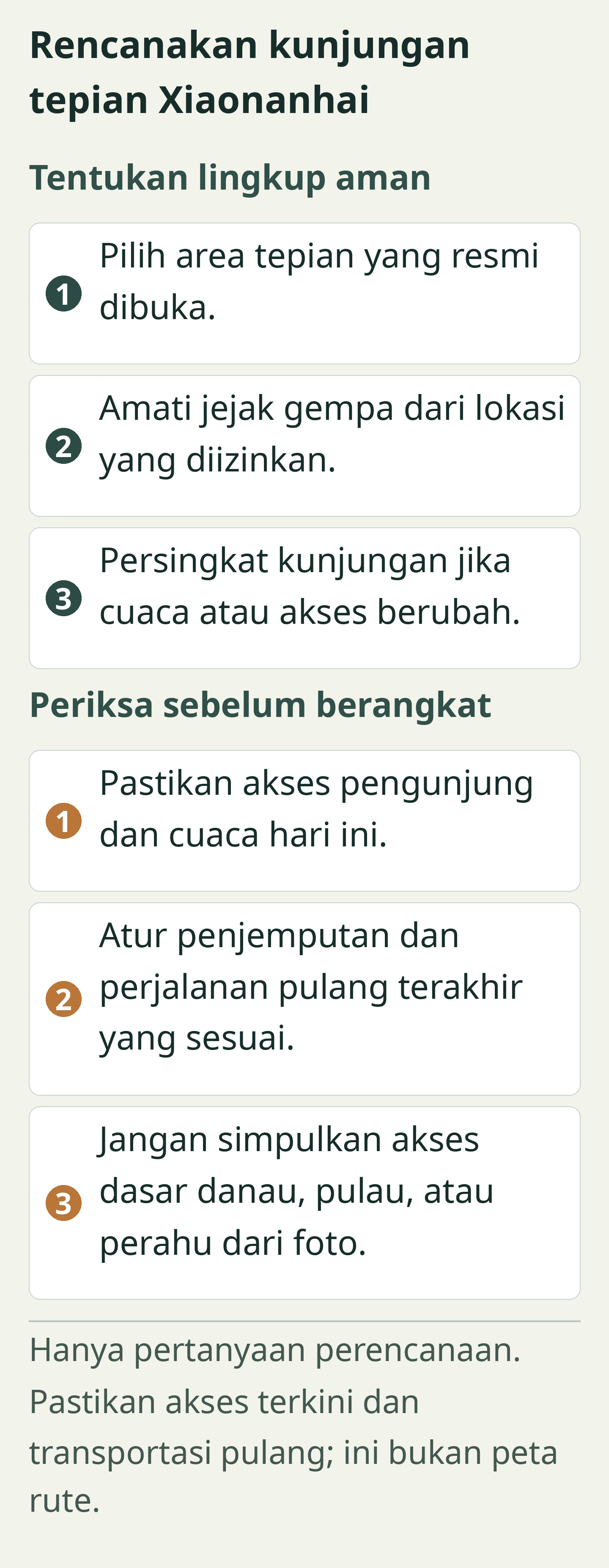 Rencanakan kunjungan tepian Xiaonanhai. Kartu perencanaan orisinal; seluruh label juga tersedia sebagai teks yang dapat dipilih di bawah. Hanya pertanyaan perencanaan. Pastikan akses terkini dan transportasi pulang; ini bukan peta rute.