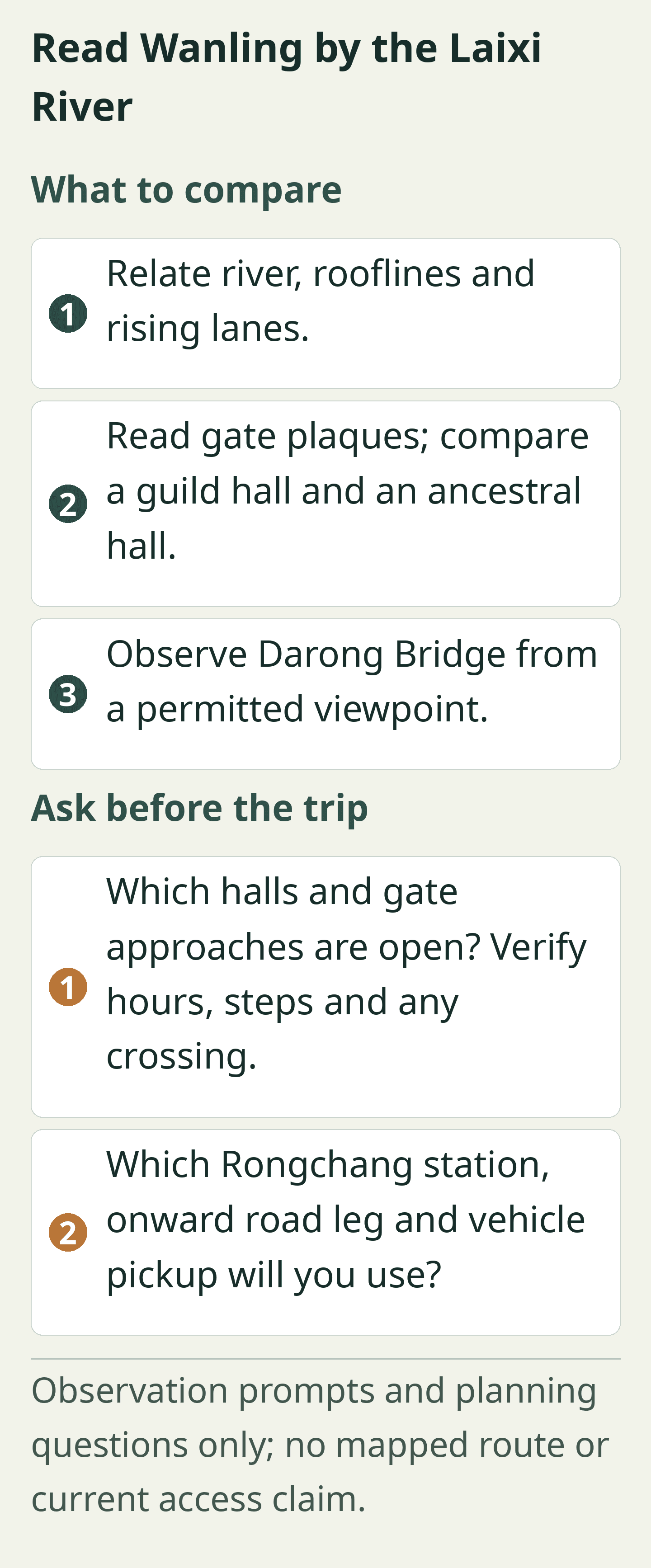 Read Wanling by the Laixi River. Original localized observation and planning card; all labels also appear as selectable text below.