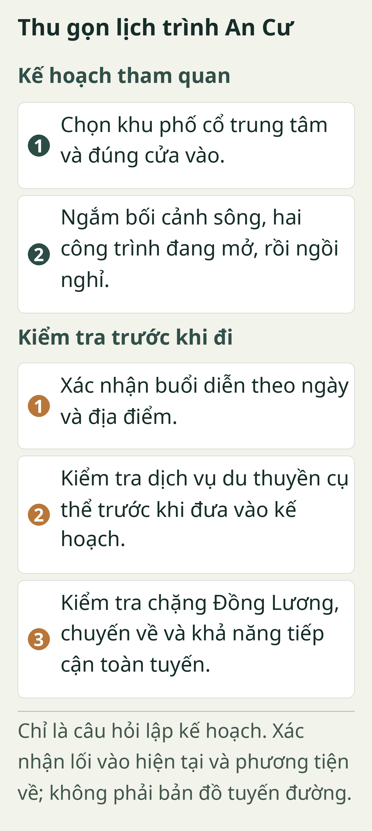 Thu gọn lịch trình An Cư. Thẻ lập kế hoạch nguyên bản; toàn bộ nhãn cũng có ở dạng văn bản có thể chọn bên dưới.