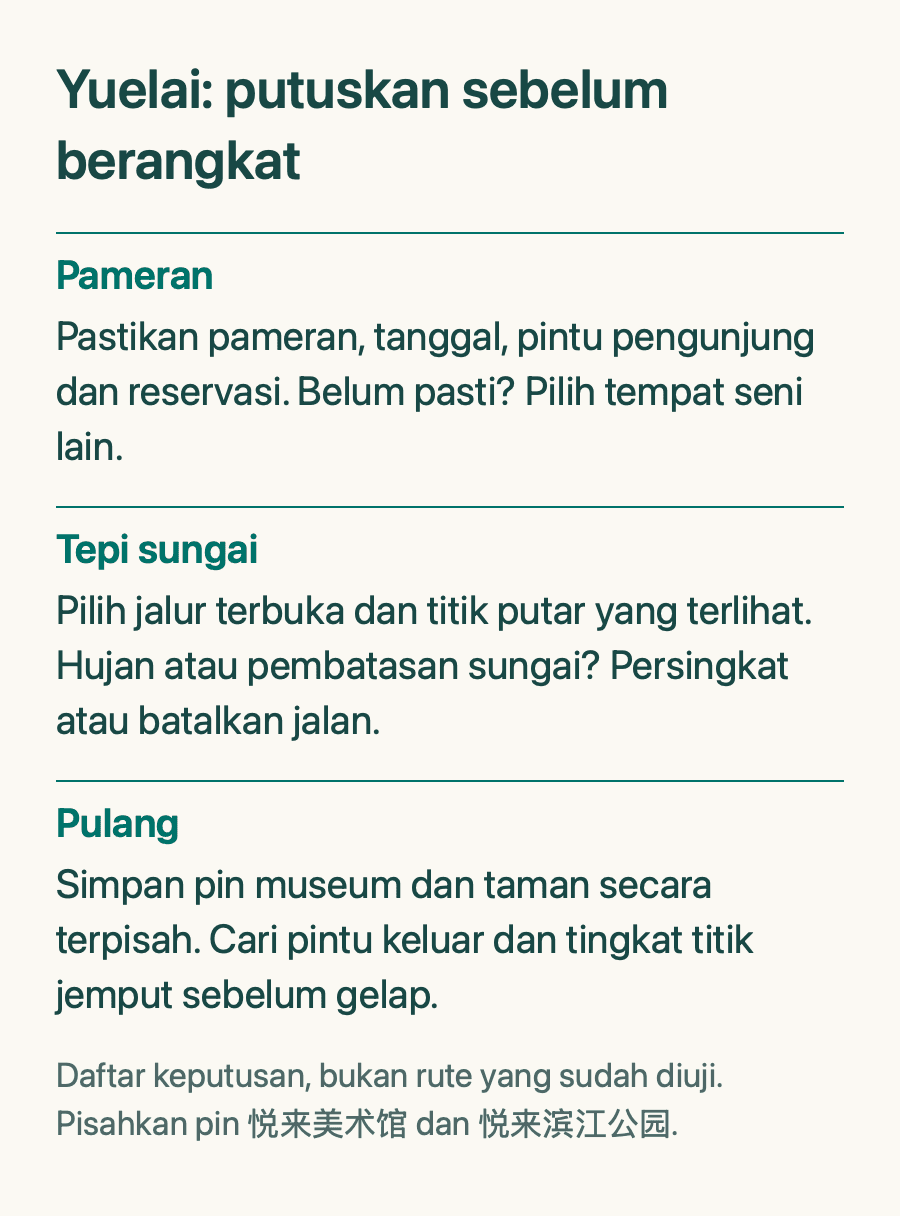 Yuelai: putuskan sebelum berangkat