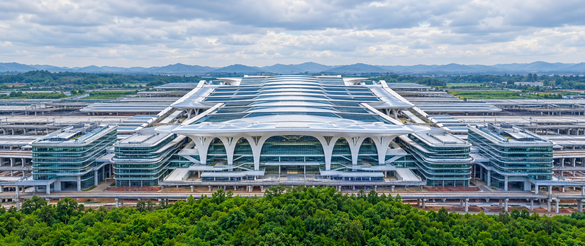 重慶東站外部建築的 AI 插畫