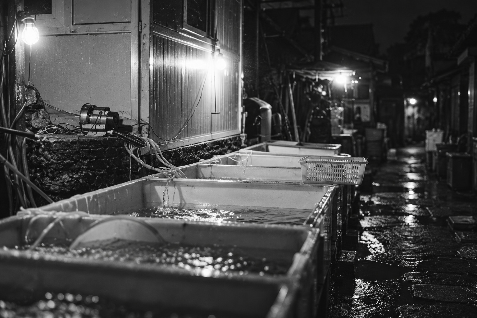 AI 示意圖: 參考西三街的水產市場攤位