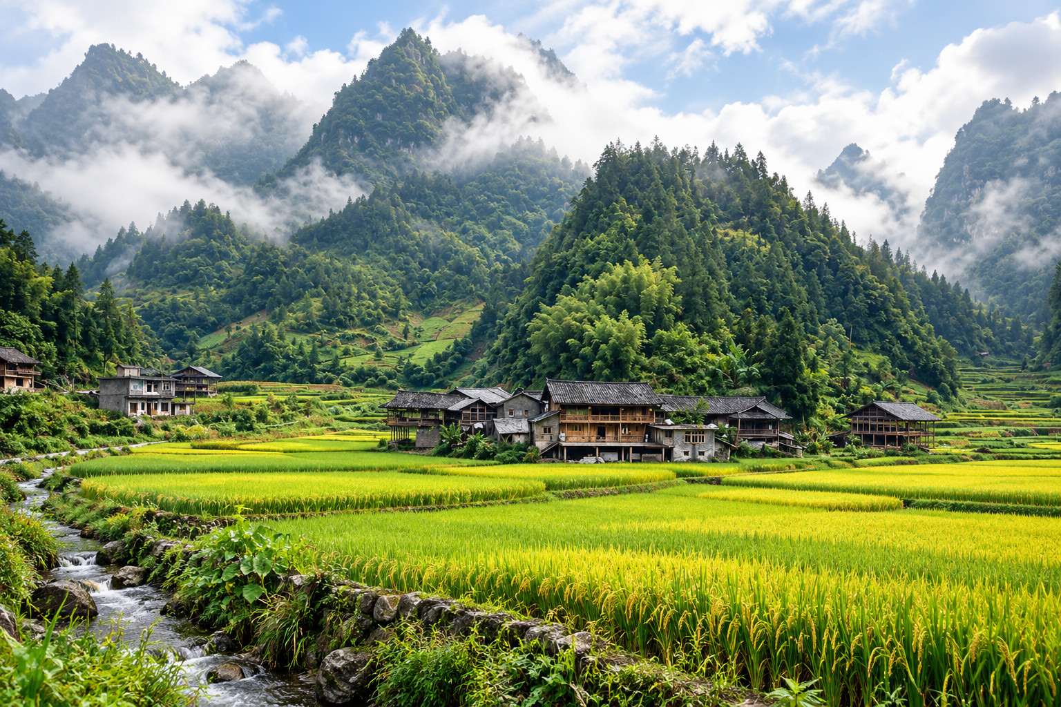 Ilustrasi AI: Qianjiang: lembah Thirteen Tujia Villages